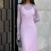 Spring Autumn O-Neck Elastic Knit Long Dresses Women Elegant Chic Soft Lady Hollowing Sweater Dresses Femme