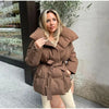 Lace Up Hooded Cotton Coat Women Casual Stand Collar Single Breasted Pocket Loose Warm Coats Lady Winter Street Outwear