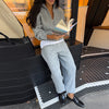 Casual Solid Knit Top Pants Set Women Stand Collar Full Sleeve Sweater Wide Leg Trousers Sets Autumn Lady Suit