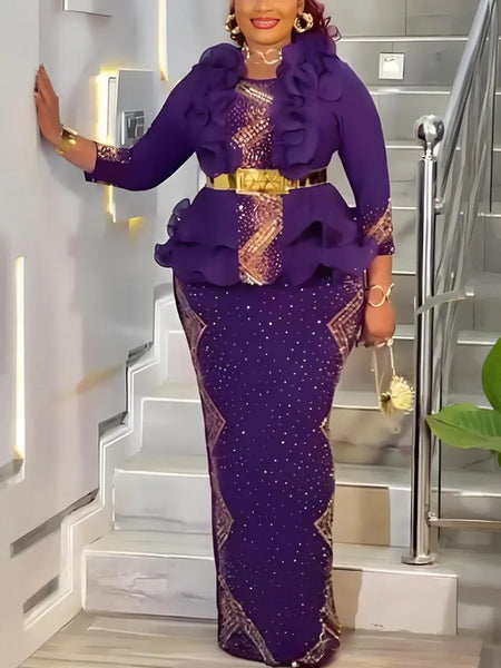 Elegant Plus Size African Party Dresses for Women Dashiki Ankara Wedding Evening Gown Elegant Muslim Maxi Dress