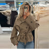 Plaid Women's Outerwear Lapel Double Breasted Trench Coat Belted Raglan Sleeve Jacket French Vintage Style Daily Wear