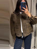 Vintage Turn-down Collar Suede Jackets Women Full Sleeve Breasted Pocket Coat Female Autumn Winter Chic Casual Wear