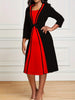 Elegant Square-Neck Bodycon Dress with Chic Patchwork & Bow - Durable, All-Season Wear for the Modern Woman