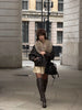 Ladies Winter Retro Fur Collar Leather Jacket V‑Neck Full Lapel Long Sleeve Double Breasted Urban Warm Casual Outer