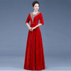 Middle-Aged Mother Golden Velvet Dress Women Autumn Party Dresses Lady V-Neck Temperament Long Dress Female Vestido