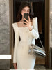 Sexy Square Collar Dress Women Tweed High End Autumn Elegant Slim Waist Long Sleeve Party Dresses Vestidos
