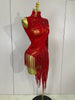 Stage Costume Sparkly Rhinestones Tassel Sexy See-Through Dress Women One Shoulder Latin Dance Bars Nightclub Party Outfits