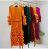 Spring Solid Pleated Dress Ruffle Edge V-Neck Long Sleeved with Belt Dresses Elegant Women's Clothing 6RG72391