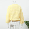 Women Yellow Jacquard Bomber Jacket Round Neck Zipper Long Sleeve Loose Cropped Coat Lady High Street Daily Outerwear