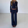 Women's Clothing Cardigan Slim Long Sleeve Low Waist Long Pants Sweater Solid Color Two Piece Outfits Woman Simple Style Casual