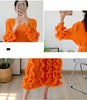 Spring Solid Pleated Dress Ruffle Edge V-Neck Long Sleeved with Belt Dresses Elegant Women's Clothing 6RG72391