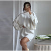 Elegant Satin Mini Dress For Women Scarf Collar Batwing Sleeve Waist Dress Lady Autumn Chic Party Evening Vestidos