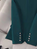 Women Emerald Green Solid Double Breasted Blazer Pants Suit, Metal Buttons Waist Cinched 2 Piece Elegant Office Commute Outfit