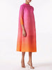 Elegant Gradient Pleated Dress Turtleneck Full Sleeves Pink Orange Mid-Calf Dresses For Women