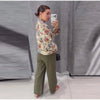 Women Cropped Floral Print Jacket Stand Collar Long Sleeve Button Front Pockets Vintage Loose Short Coat Autumn Chic Blazer