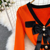 Women Elegant Butterfly Long Sleeve Bodycon V Neck Split Dress Vintage French Slim Knit Tight Vestido Autumn Winter Sweater Robe