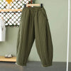 Women's Warm Pants Autumn Winter Vertical line pressed Solid Cotton padded Elastic waist band Buckle Casual Carrot trousers