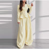 Solid Yellow Pant 2 Piece Set Women's Full Sleeves Buttons Waist-cinching Coats Wide-leg Trousers Ladies Autumn Outfit
