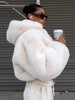 Women's Faux Fur Coats Hooded Patchwork Zipper Cropped Jackets Street Female Lantern Long Sleeves Loose Autumn Winter Outerwears