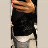 Black Sequined Jacket Lapel Neck Dull Sleeve Zipper Pocket Coat Spring Autumn Female High Street England Style Outewear