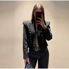 Women's Black Military Cropped Blazer Padded Shoulders Jacket Coat Vintage Stand Collar Gothic Elegant Party Streetwear Jackets