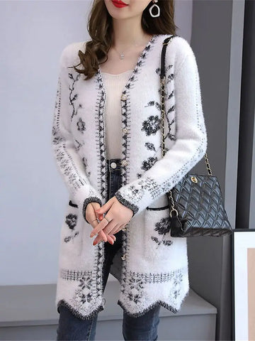 Autumn Winter Sweater Jacket Women's Print Buttons Knitwear Cardigan Women Casual Ladies Sweater Jackets ZY7227