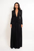 Women Glitter Maxi Evening Dress Deep V Neck Long Sleeve Ruched High Slit Formal Party Dress For Wedding Guest Prom