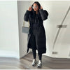 Warm Fur Collar Elastic Waist Hooded Coat Women's Elegant Waist-cinching Zippers Long Cotton Coats Winter Lady Outwear