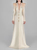 High Street Designer Maxi Dresses Women's Long Sleeve Flowers Appliques Beaded Long Dress