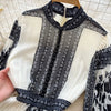 American European Style Women's Casual Elegant Pleated Dress Long Sleeve Printed Ankle Length Dress