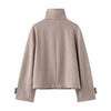Elegant Stand Collar Short Jacket For Women Lady Outerwear High Street Long Sleeve Single Breasted Female Coats