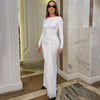 Elegant Long Sleeve Lace Up Bodycon Maxi Dress Women Spring Autumn O Neck White Black Party Evening Long Dresses Outfits
