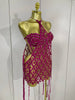 Sparkly Sequin Diamond MeshTransparent Top Dress Two Piece Set Women Sexy Evening Party Celebrate Birthday Photo Shoot Wear
