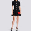 Sml Elastic Knitted Solid Color Flip Collar Button Back Zipper Large hem Pleated Casual Women's Dress