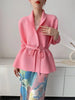 Black Tie Cardigan Design Women's Pleated Jacket Stemperament Casual Niche Three Quarter Top 2DB3365