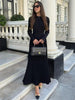 Lace-Up Female Knit Maxi Dress Autumn High Waist Patchwork Long Sleeve Loose Solid Dress Bandage Knitwear Dress