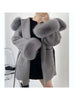 Woolen Coat Oversize Ladies Outerwear Winter Women Natural Fox Fur Collar Cuffs Jacket Hood Cashmere Wool