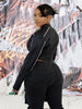 Gothic Punk Crop Jacket Women Zip Button Stripe PU Wild Turtleneck Sexy Hottie Street Midnight Clubwear Coat