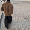 Brown Suede Toggle Coat For Women Casual Lapel Long Sleeve Gold Buckle Cropped Jacket Lady Spring Chic Streetwear