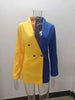 Women Chic Office Lady Double Breasted Blazer Contrast Color Patchwork Vintage Coat Long Sleeve Ladies Outerwear Tops