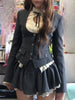 American 2000s Gothic Retro 3 Piece Sets Women Chic Coat + White Shirt + Fluffy Skirts High Street Harajuku Vintage Outfits