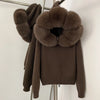 Knitwear Cardigan Women Spring Knitted Jacket Female Autumn Hooded Real Fox Fur Coat Natural Short Fur Coat Casual