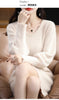 Autumn Winter 100% Mink Cashmere Knit Long Skirt Women Scoop Neck Knee-length Dress Casual Warm Jumper Cashmere Base Shirt Top