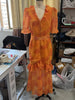 Women White Floral Print Maxi Dress V Neck Puff Sleeve Peplum Waist Fishtail Hem Chiffon Robe Elegant Party Wedding Guest Gown
