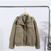 Casual Solid Suede Jackets Women Street Stand Collar Full Sleeve Zippers Loose Coats Female Spring Lady Jacket