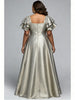 Women Plus Size Maxi Evening Dress Square Neck Ruffle Sleeve Formal Gown Elegant Wedding Guest Cocktail Party Dress