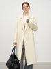 Women's Pure Wool Double Breasted Coat - Classic Mid-Length Winter Trench Warm Elegant Overcoat