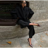 Black Stand Collar Woolen Coats Women's High Street Buttons Full Sleeve Short Overcoats Autumn Female Solid Outwear