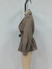 Women Short Belted Trench Coat Lapel Double Breasted Long Puff Sleeve Loose Fit Jacket Casual Daily Office Ladies Outerwear