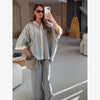 Loose Plaid Shirt Pants Two-piece Set Three Quarter Sleeve Oversize Blouses Wide Leg Pants Suit Women Casual Sets